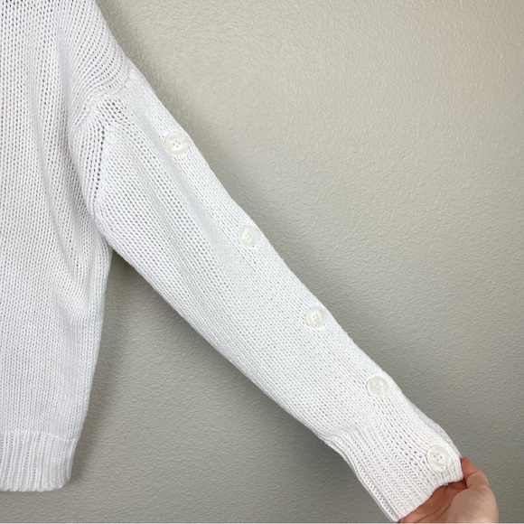 360 Sweater Women's Small White V-Neck Cotton Knit Sweater Button Sleeve Jumper - Picture 7 of 15